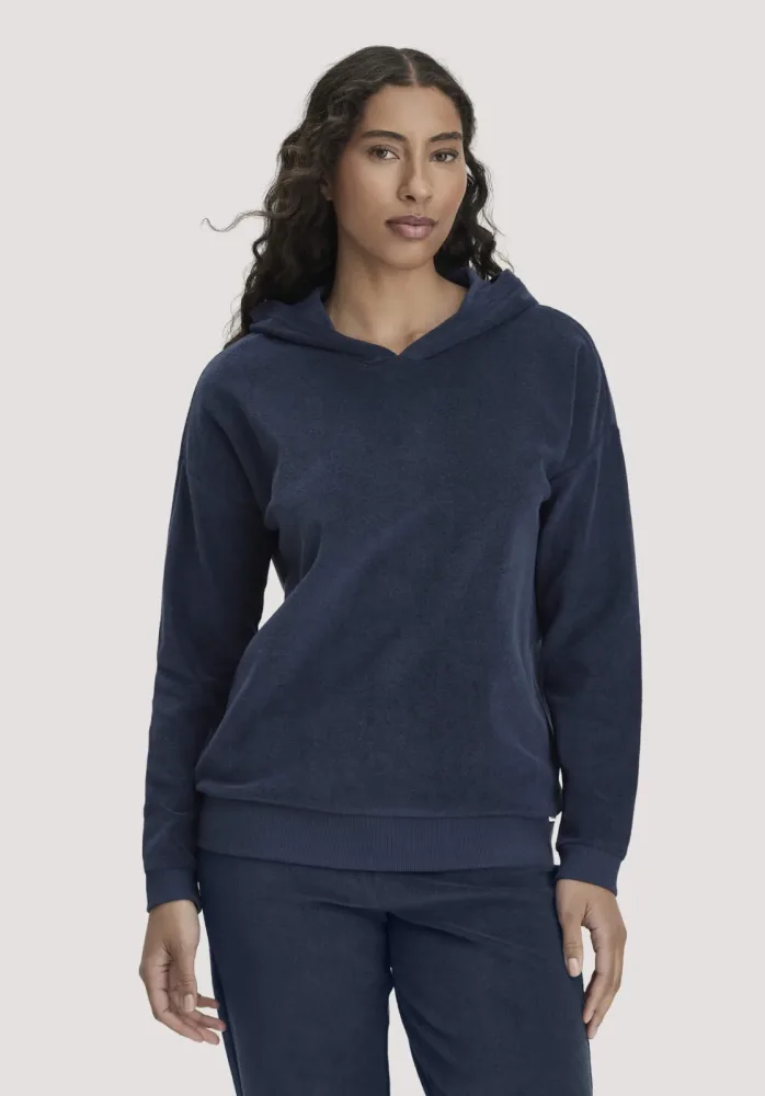 hessnatur Damen Frottee Hoodie PURE COTTON aus Bio-Baumwolle - blau - Größe 34
