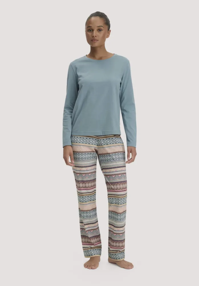 hessnatur Damen Pyjama PURE COTTON aus Bio-Baumwolle - blau - Größe 34