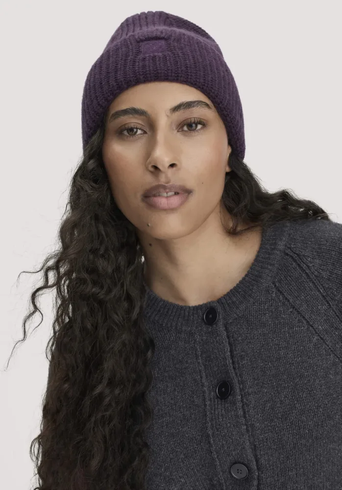 hessnatur Damen Strick Mütze aus Bio-Baumwolle mit Schurwolle und recycelter Wolle - lila Grösse1size