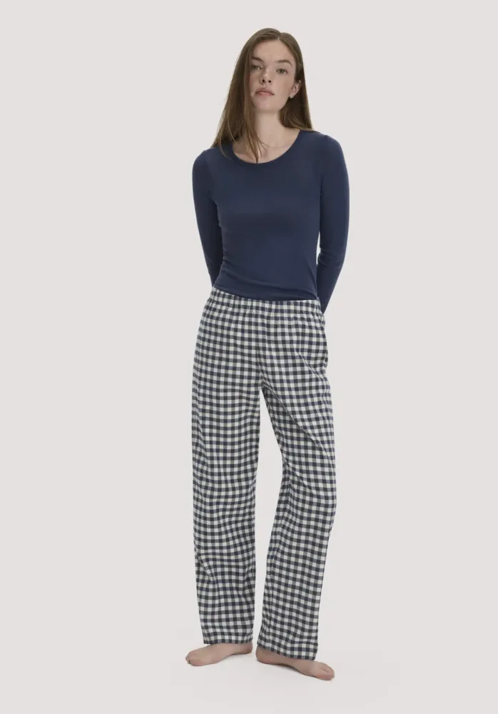 hessnatur Damen Flanell Schlafhose PURE COTTON - blau - Größe 44