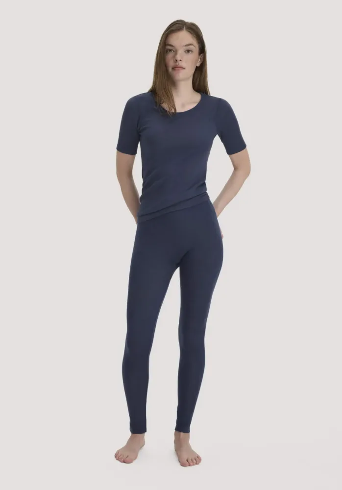 hessnatur Damen Leggings Regular Cut PURE FUNCTION aus Bio-Merinowolle mit Seide - blau Grösse38