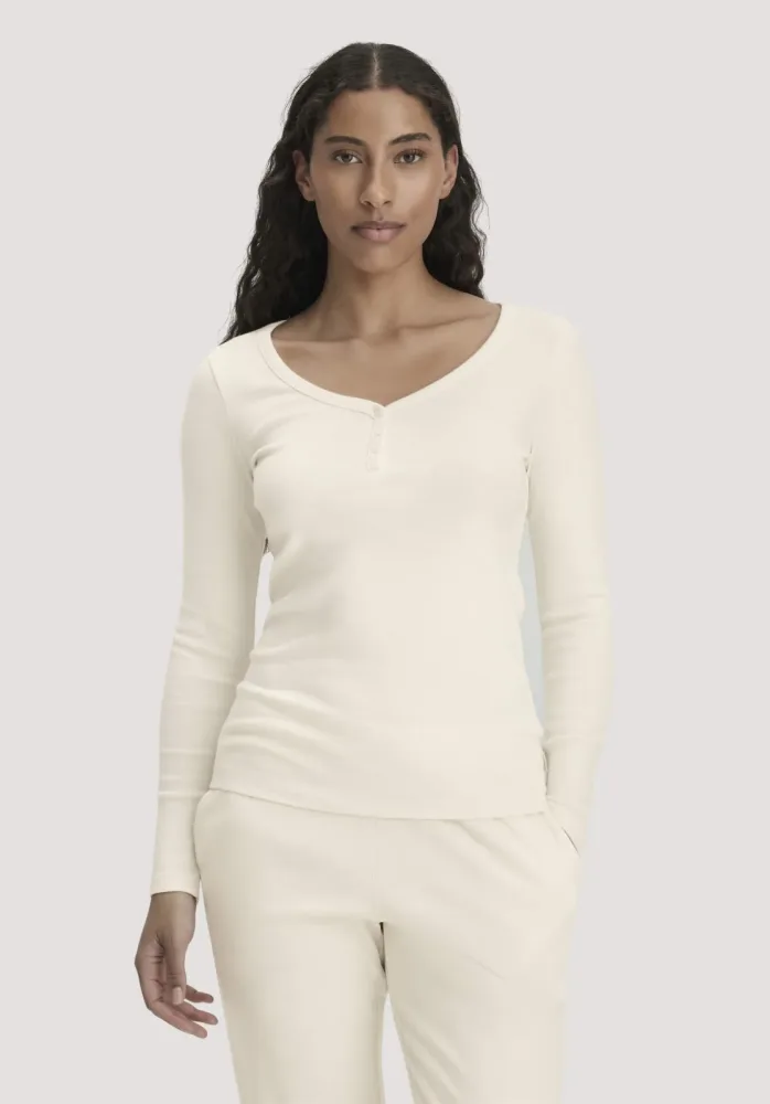 hessnatur Damen Longsleeve V-Neck PURE NATUREaus Bio-Baumwolle - natur - Größe 48