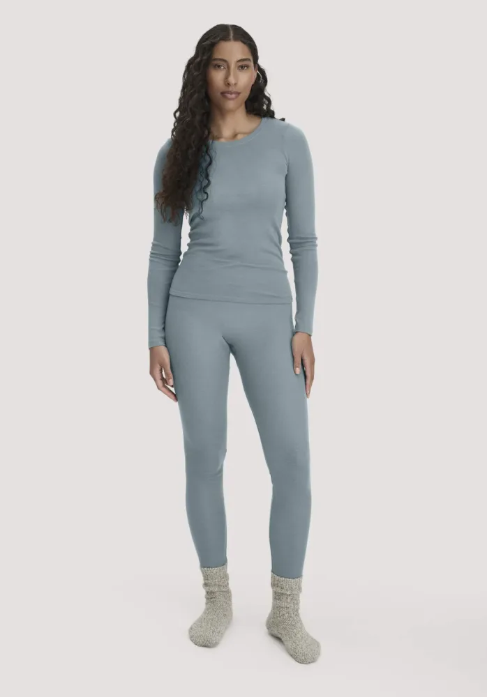 hessnatur Damen Leggings Regular Cut PURE FUNCTION aus Bio-Merinowolle mit Seide - blau Grösse38