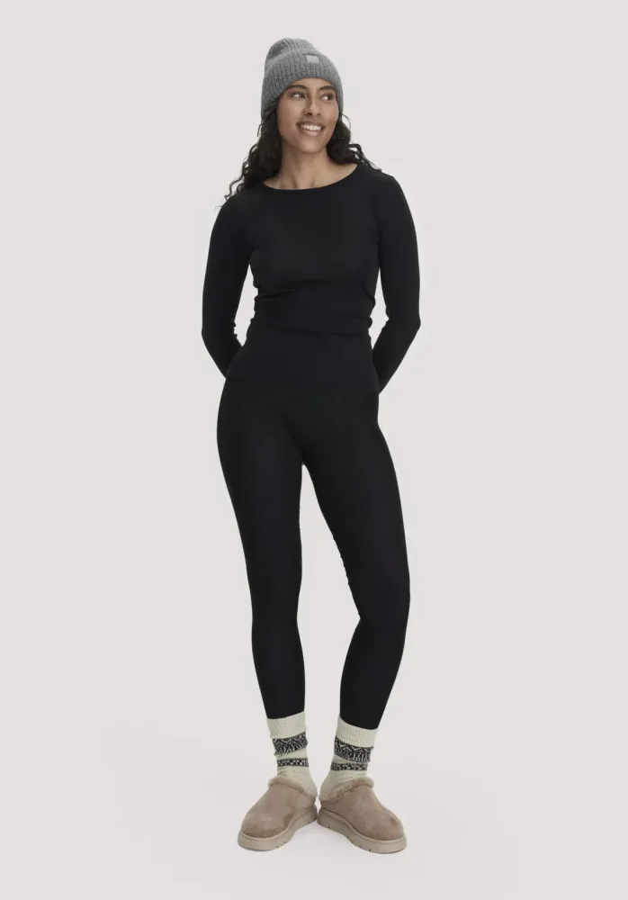 hessnatur Damen Longsleeve PURE FUNCTION aus Bio-Merinowolle mit Seide - schwarz - Größe 34
