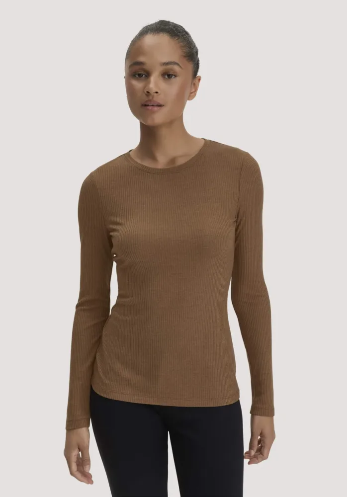 hessnatur Damen Longsleeve WARM TOUCH aus Bio-Schurwolle und TENCEL? Lyocell - braun - Größe 44
