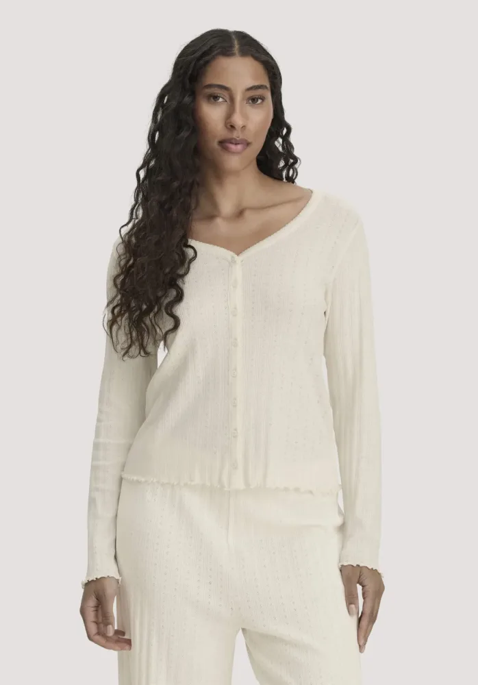hessnatur Damen Pointelle Cardigan PURE COTTON aus Bio-Baumwolle - natur - Größe 38