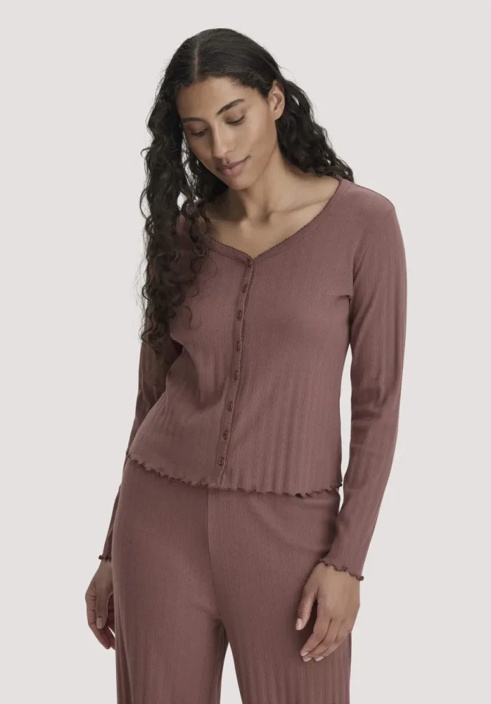hessnatur Damen Pointelle Cardigan PURE COTTON aus Bio-Baumwolle - braun - Größe 46