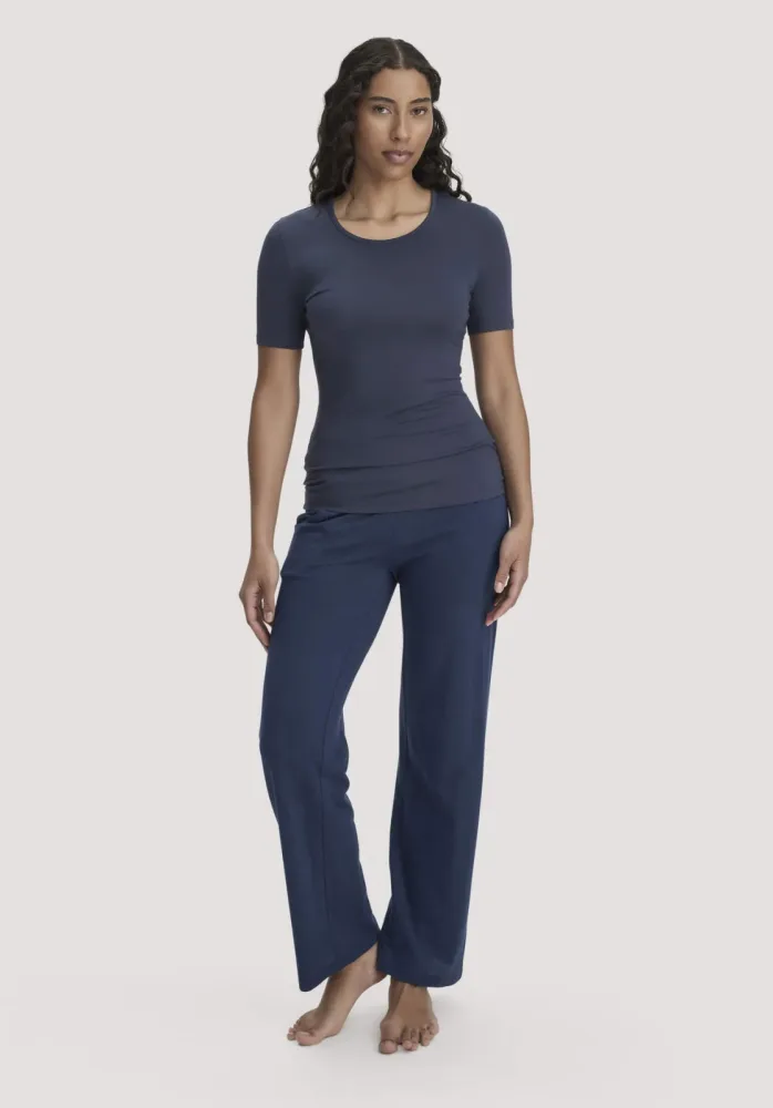 hessnatur Damen Schlafhose PURE SENSE Relaxed aus Bio-Baumwolle mit TENCEL? Modal - blau - Größe 34