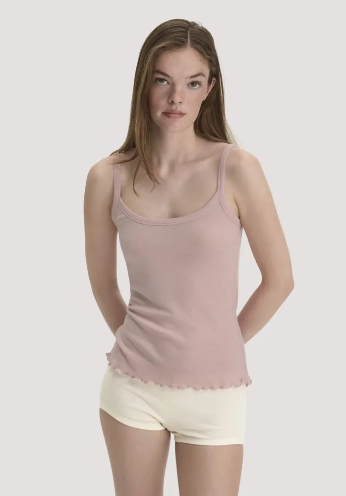 hessnatur Damen Spaghetti Top Pointelle aus Bio-Merinowolle - rosa - Größe 38