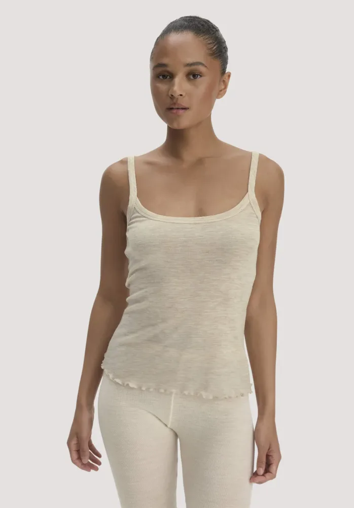hessnatur Damen Spaghetti Top Pointelle aus Bio-Merinowolle - beige - Größe 48
