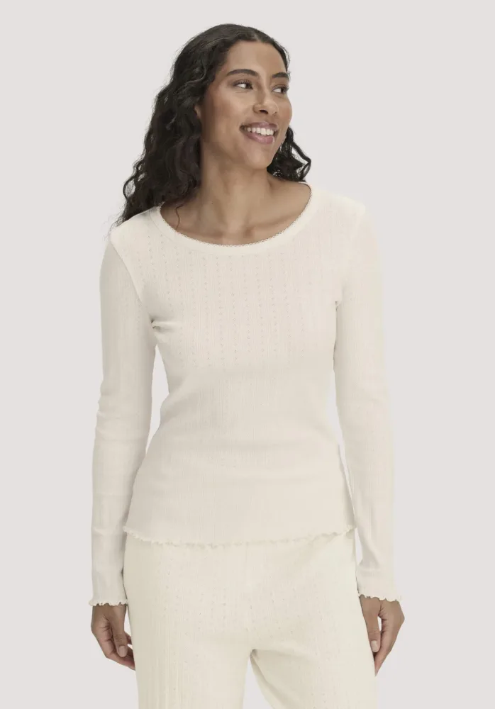 hessnatur Damen Pointelle Schlafshirt PURE COTTON aus Bio-Baumwolle - natur - Größe 46