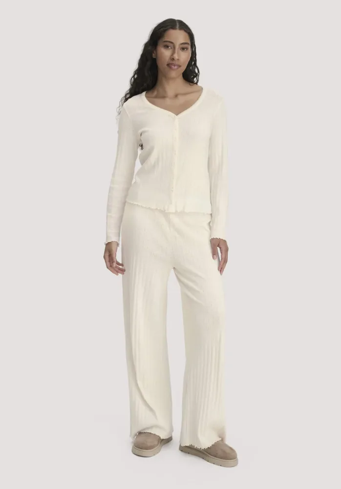 hessnatur Damen Pointelle Schlafhose PURE COTTON aus Bio-Baumwolle - natur - Größe 46