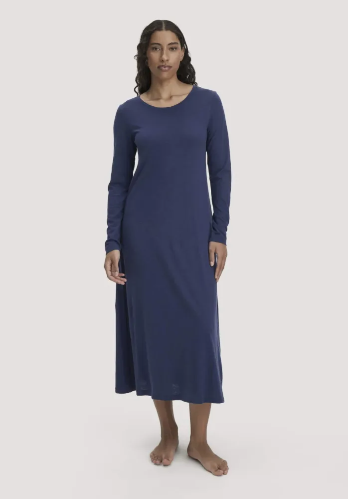 hessnatur Damen Slub Nachthemd Regular aus TENCEL? Modal mit Bio-Baumwolle - blau - Größe 44