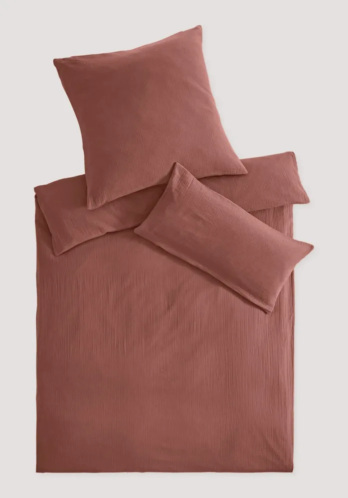 hessnatur Musselin Bettwäsche-Set aus Bio-Baumwolle - rot - Größe 135x200 / 40x80 cm