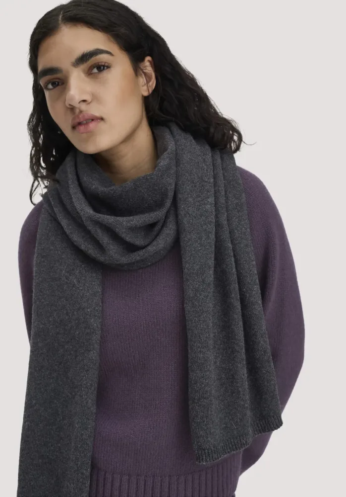hessnatur Damen Strick Schal aus Bio-Merinowolle mit Bio-Baumwolle - grau - Größe 35x210 cm