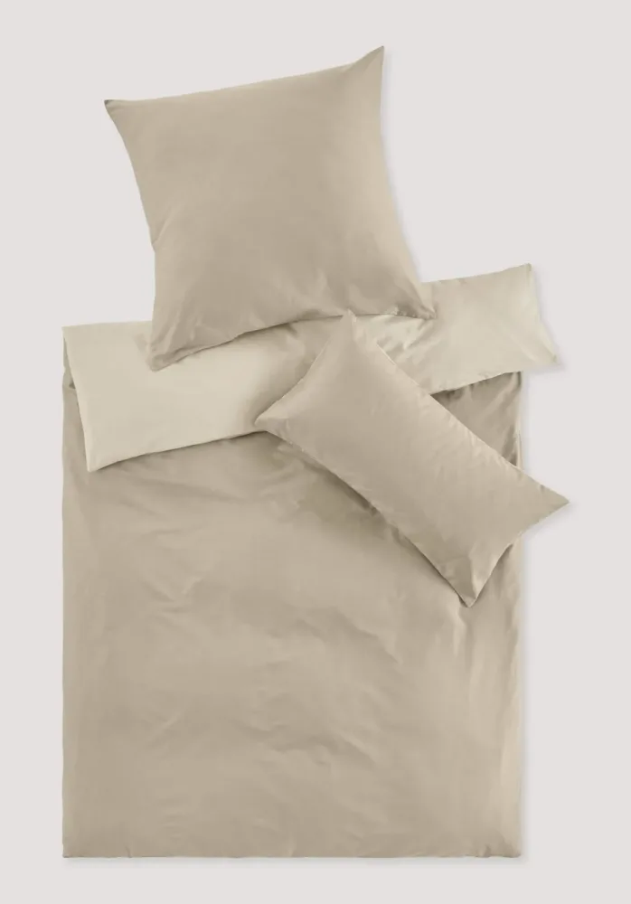 hessnatur Satin Wende Bettwäsche Set aus Bio-Baumwolle - beige - Größe 200x200 / 2x80x80 cm