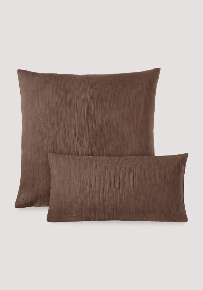hessnatur Musselin Kissenbezug aus Bio-Baumwolle - braun - Größe 80x80 cm