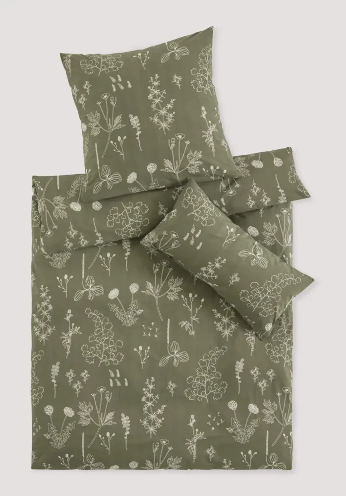 hessnatur Renforcé Bettwäsche-Set LONNO aus Bio-Baumwolle - grün - Größe 155x220 / 40x80 cm