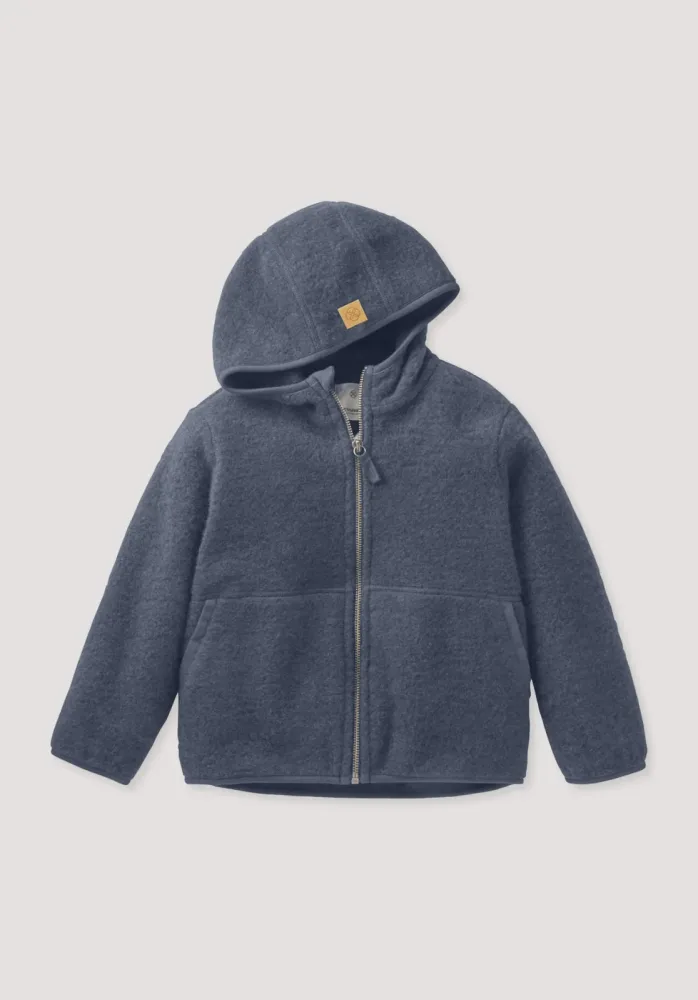 hessnatur Kinder Wollfleece Jacke aus Bio-Merinowolle - blau - Größe 122/128
