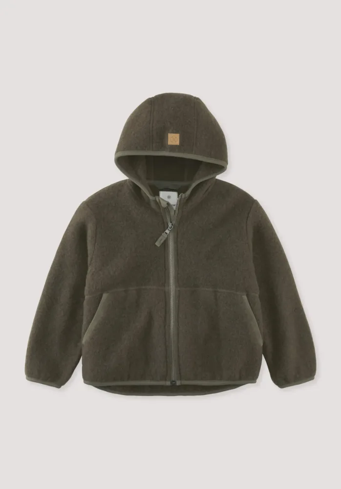hessnatur Kinder Wollfleece Jacke aus Bio-Merinowolle - grün - Größe 134/140