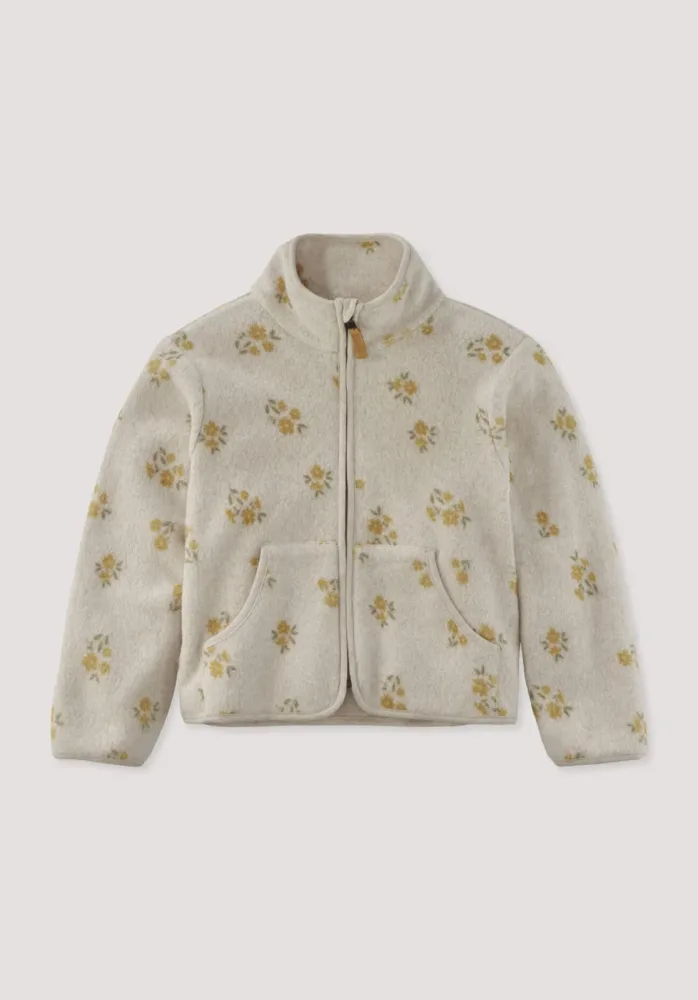 hessnatur Kinder Fleece Jacke aus Bio-Baumwolle - beige - Größe 122/128