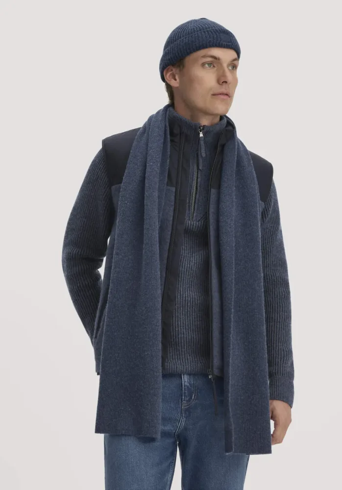 hessnatur Strickschal aus Bio-Merinowolle mit recycelter Wolle und Bio-Baumwolle - blau Grösse1size