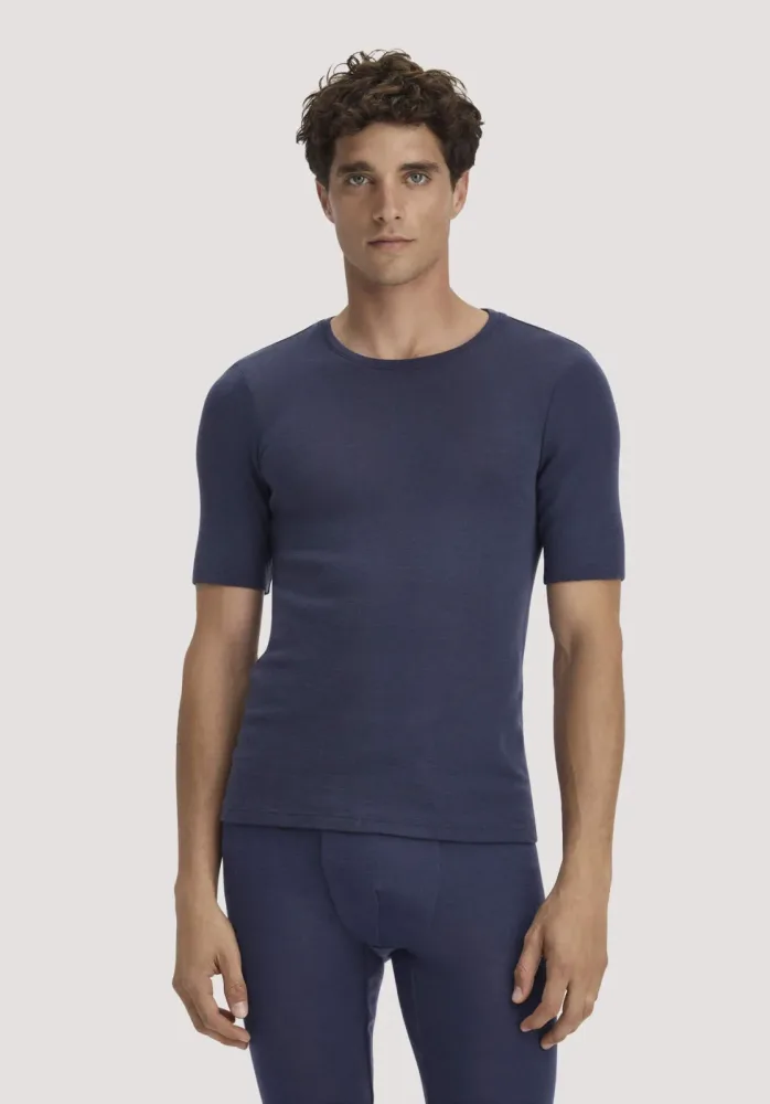 hessnatur Herren T-Shirt PURE FUNCTION aus Bio-Merinowolle und Seide - blau - Größe XXL