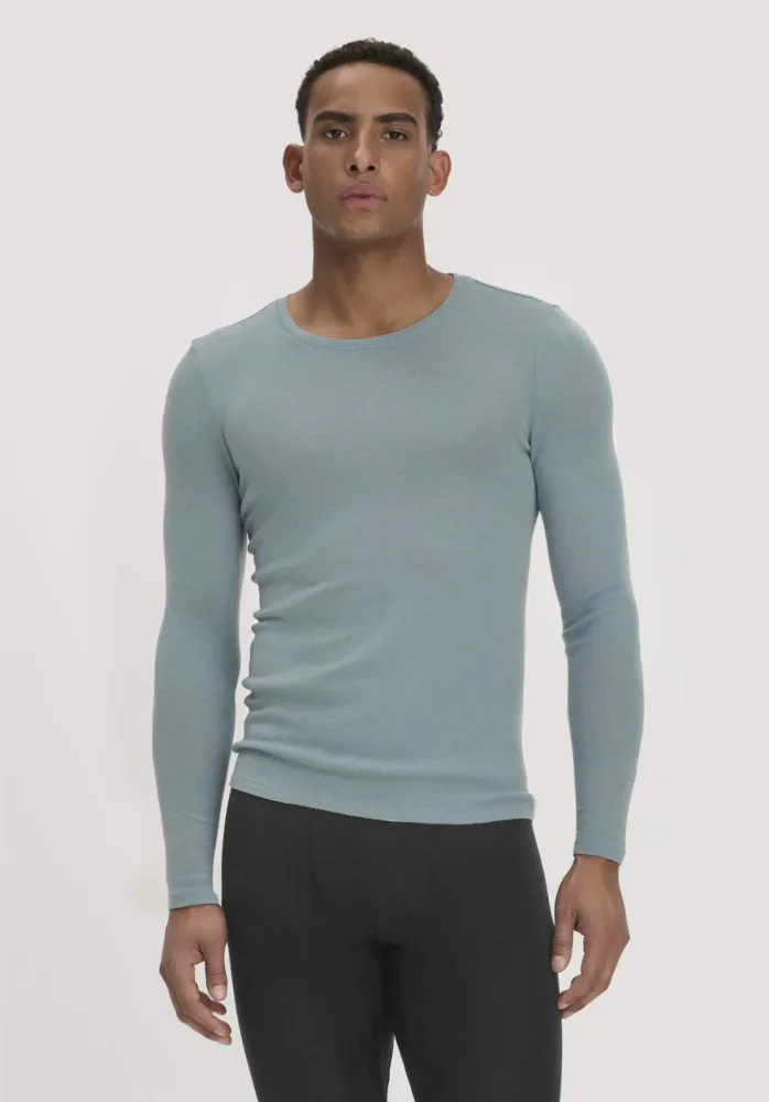 hessnatur Herren Longsleeve PURE FUNCTION aus Bio-Merinowolle und Seide - blau - Größe S