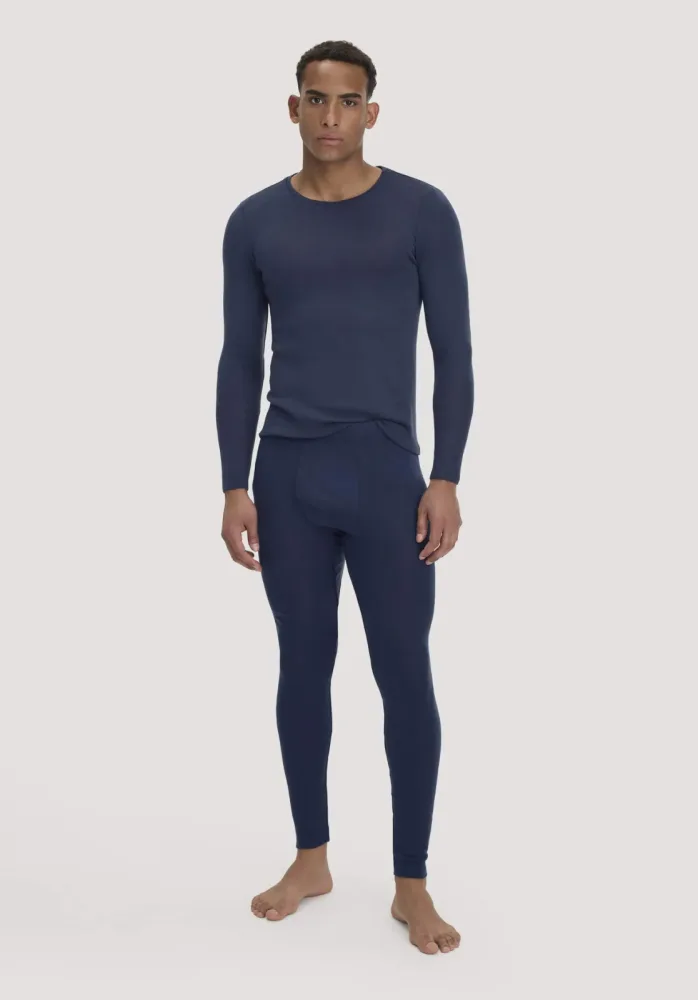 hessnatur Herren Longpants PURE FUNCTION aus Bio-Merinowolle und Seide - blau - Größe XXL