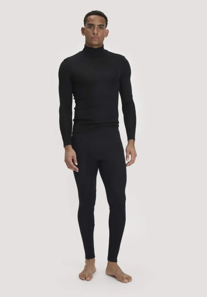 hessnatur Herren Longpants PURE FUNCTION aus Bio-Merinowolle und Seide - schwarz - Größe XXL