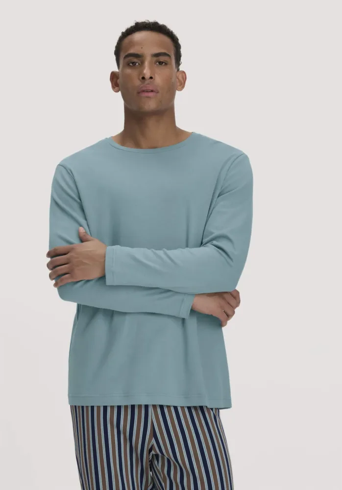 hessnatur Herren Schlafshirt PURE COTTON aus Bio-Baumwolle - blau - Größe S