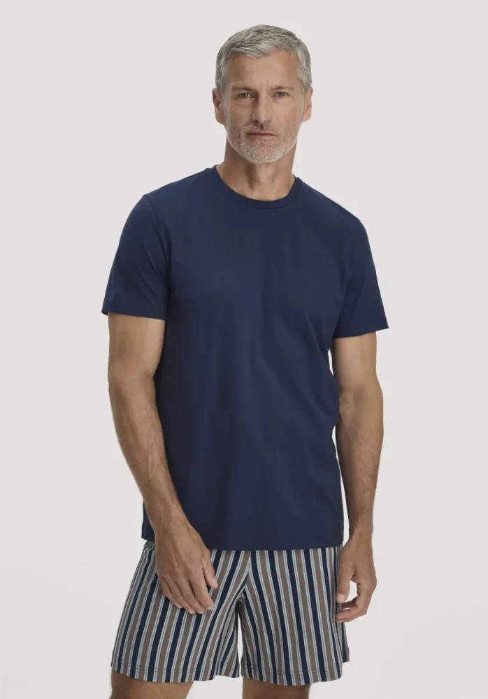 hessnatur Herren Schlafshirt PURE COTTON aus Bio-Baumwolle - blau - Größe S