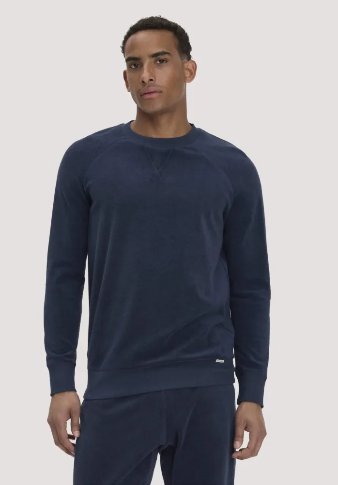 hessnatur Herren Frottee Loungeshirt Relaxed aus Bio-Baumwolle - blau - Größe M