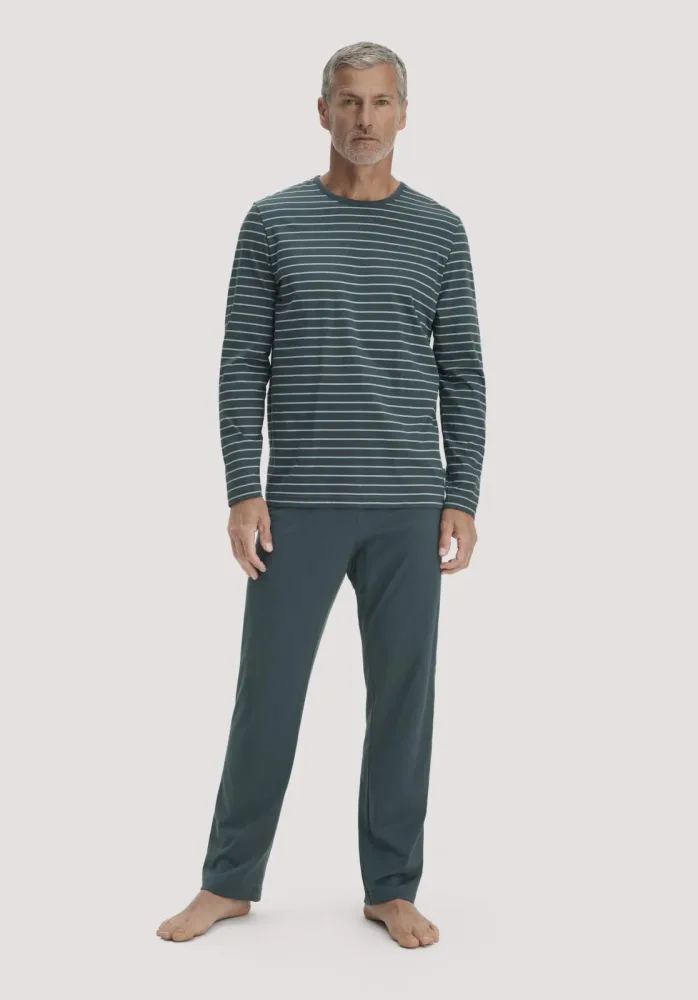 hessnatur Herren Pyjama PURE COTTON aus Bio-Baumwolle - blau - Größe M