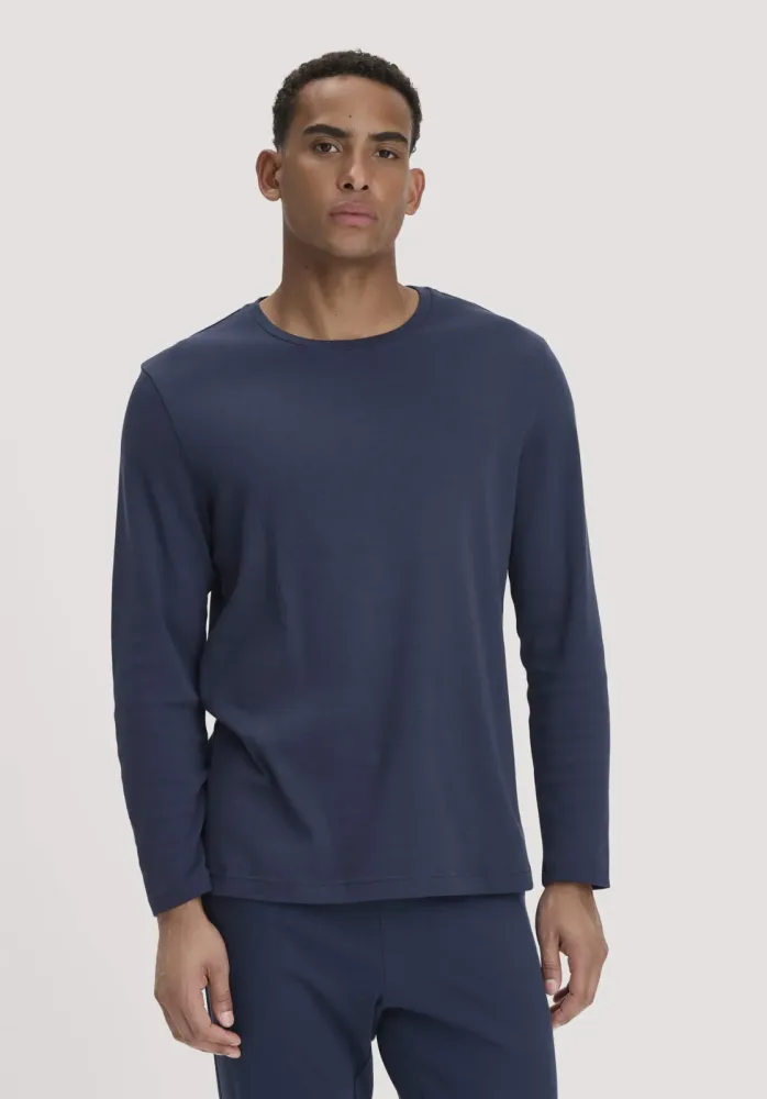 hessnatur Herren Schlafshirt PURE COTTON aus Bio-Baumwolle - blau - Größe L