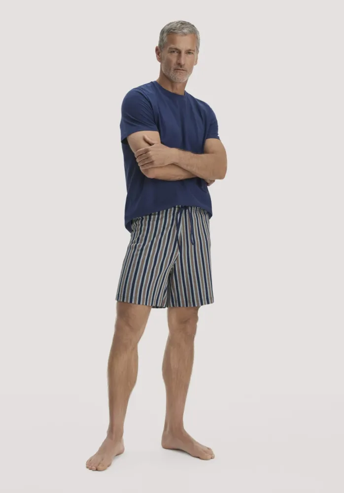 hessnatur Herren Schlafshorts PURE COTTON aus Bio-Baumwolle - blau - Größe L