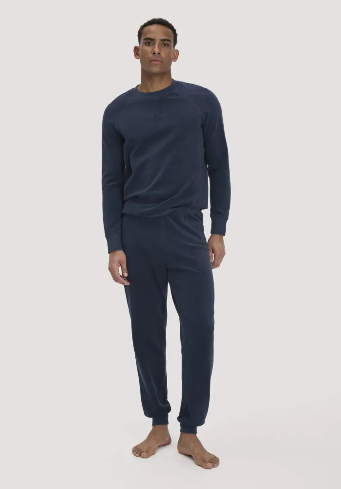 hessnatur Herren Frottee Schlafhose PURE COTTON aus Bio-Baumwolle - blau - Größe S
