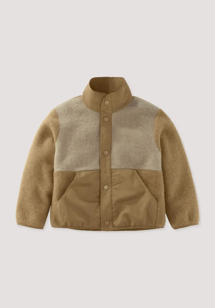 hessnatur Kinder Wollfleecejacke Regular mit Patch aus Schurwolle - braun - Größe 98/104