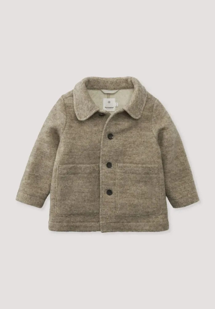 hessnatur Kinder Kurzmantel Relaxed aus Rhönwolle und europäischer Schurwolle - beige - Größe 134/140