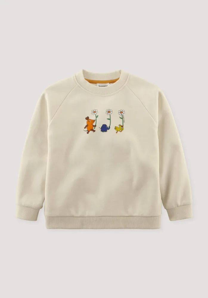 hessnatur Kinder Sweatshirt DIE MAUS Relaxed aus Bio-Baumwolle mit recycelter Baumwolle - natur - Größe 134/140