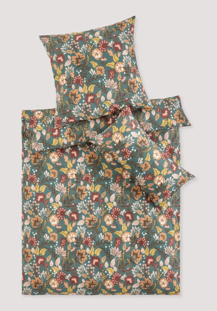 hessnatur Satin Bettwäsche Set VANESSA aus Bio-Baumwolle - grün - Größe 135x200 / 80x80 cm