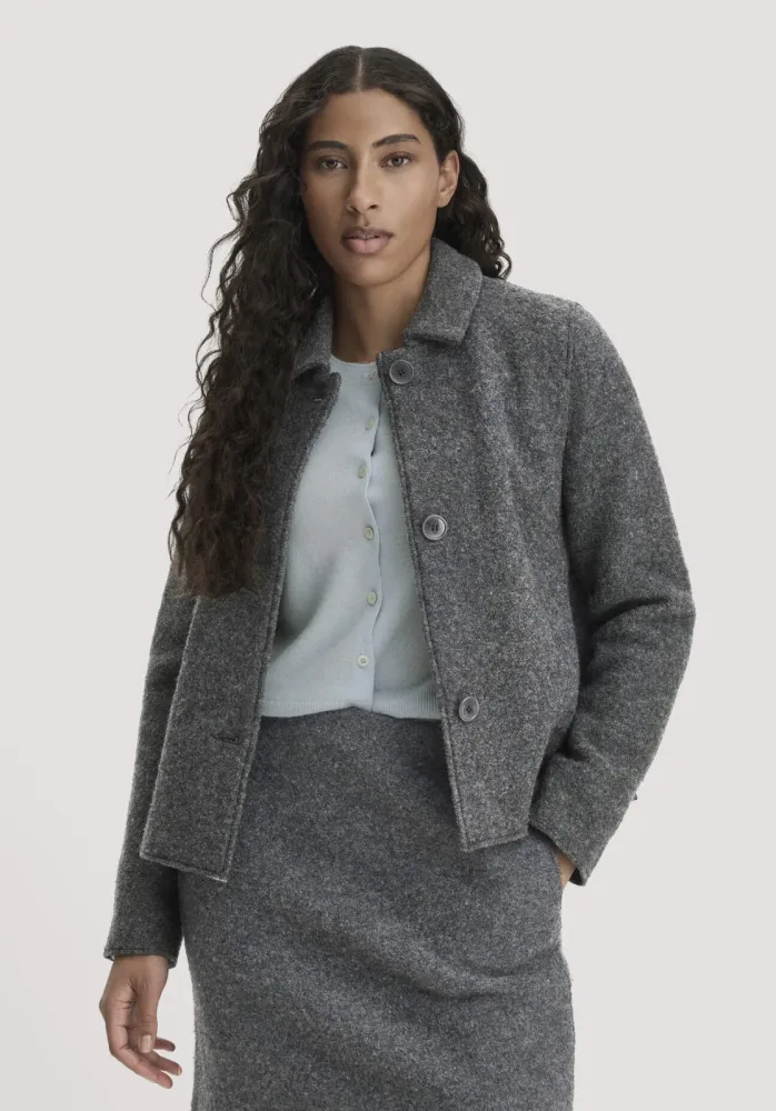 hessnatur Damen Walk Jacke Regular aus Bio-Merinowolle - grau - Größe 44