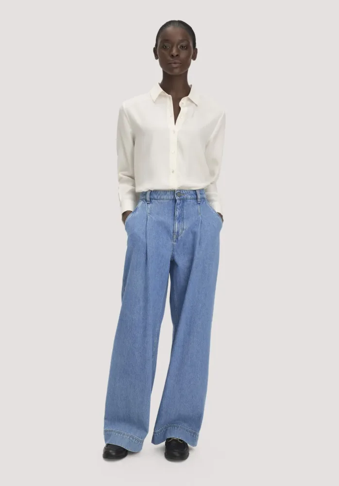 hessnatur Damen Jeans Wide Leg mit Bundfalten aus Bio-Baumwolle TENCEL™ Lyocell - blau Grösse34