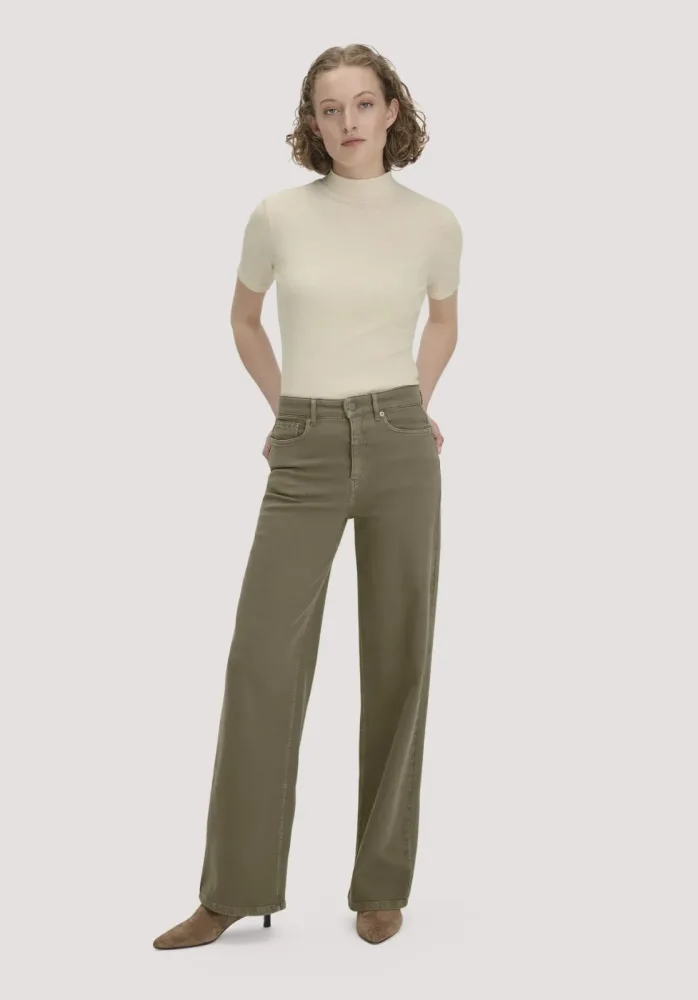 hessnatur Damen Jeans ALVA Wide Leg GARMENT DYE aus Bio-Baumwolle mit recycelter Baumwolle - grün - Größe 33/32