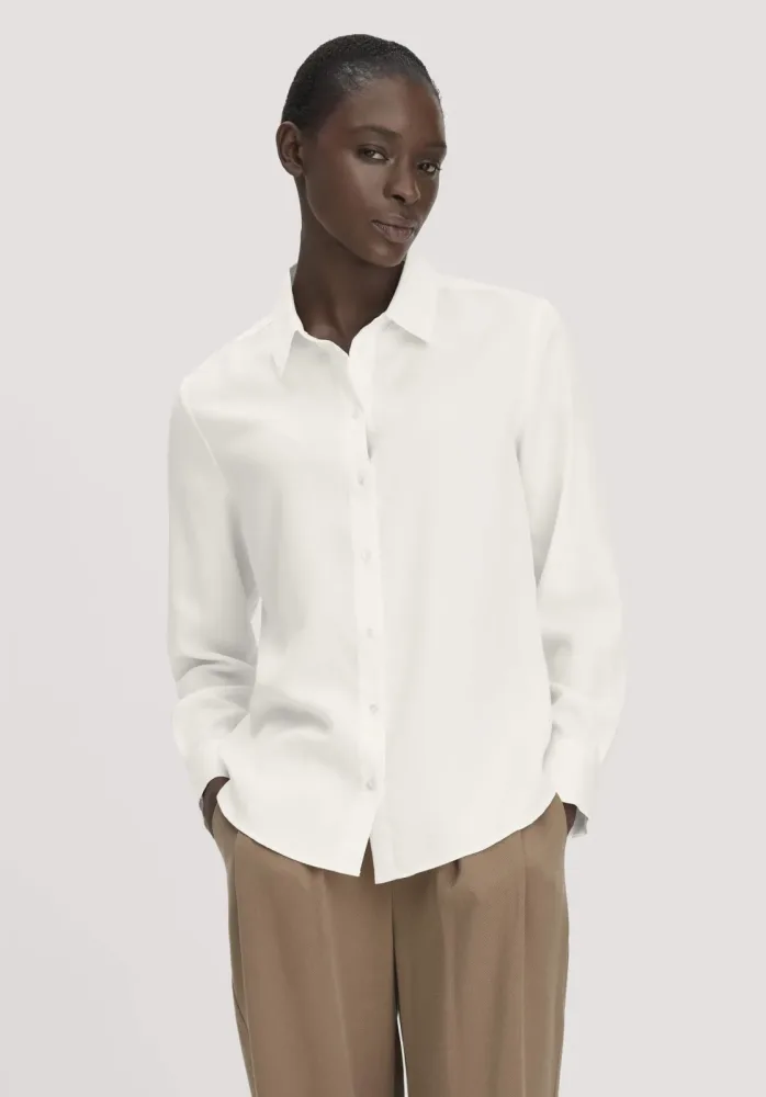 hessnatur Damen Bluse Relaxed aus TENCEL? Lyocell - weiß - Größe 40
