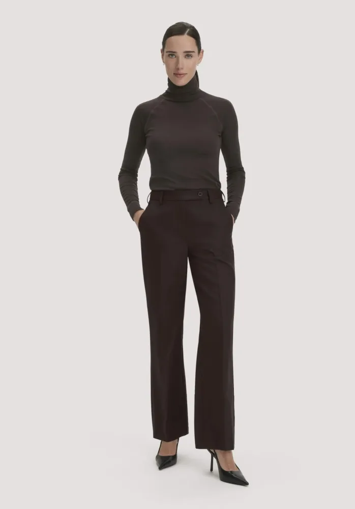 hessnatur Damen Wollhose Straight Leg Relaxed aus Bio-Merinowolle - braun - Größe 42