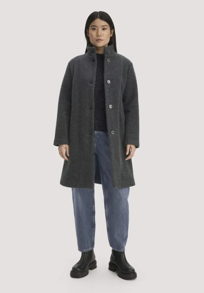 hessnatur Damen Wollfleece Mantel Regular aus Bio-Merinowolle - grau Grösse38