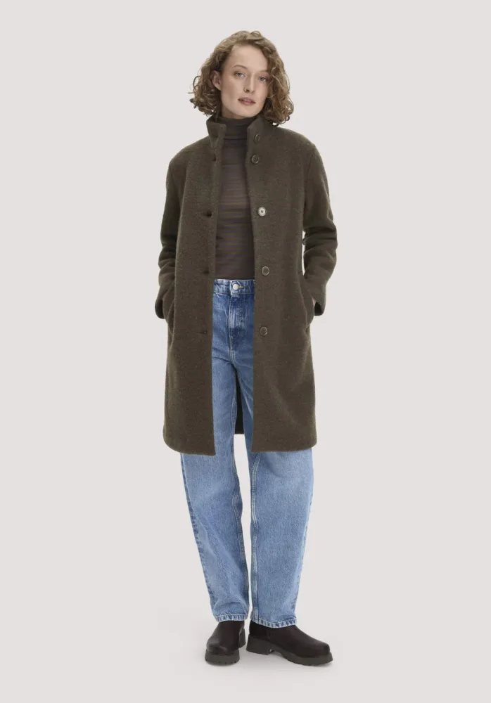 hessnatur Damen Wollfleece Mantel Regular aus Bio-Merinowolle - grün Grösse34