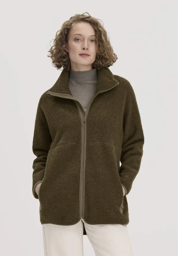 hessnatur Damen Wollfleece Jacke Oversize aus Bio-Merinowolle - grün GrösseM