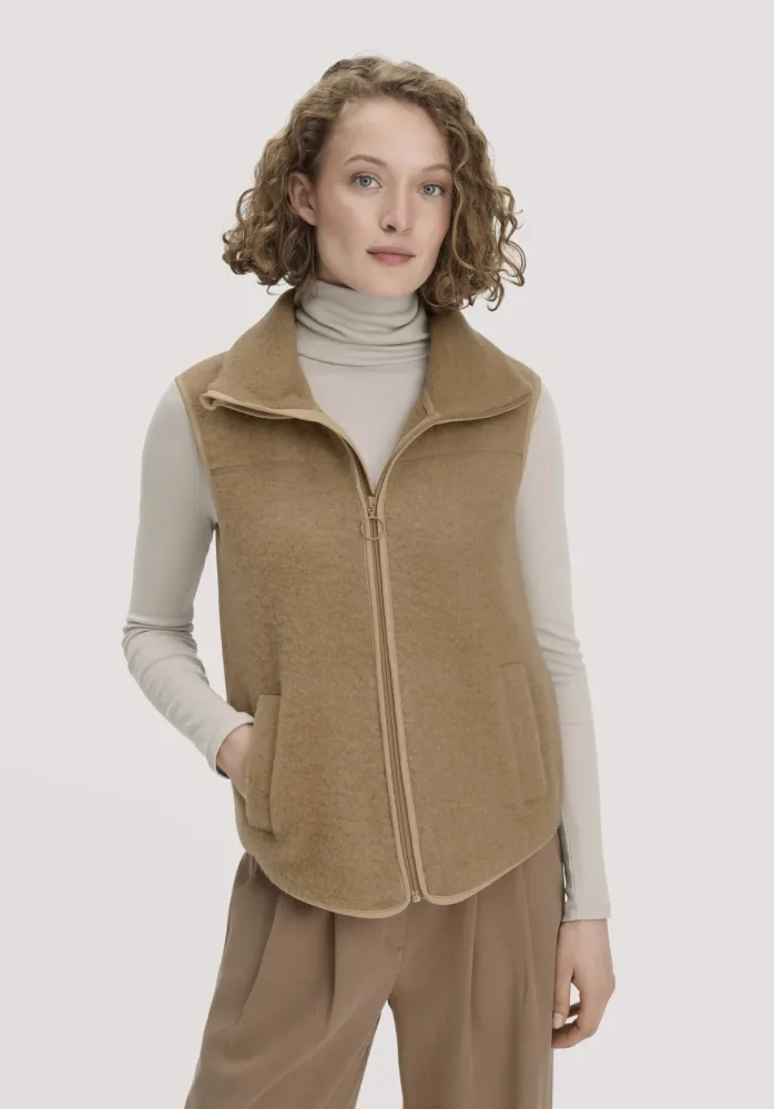 hessnatur Damen Wollfleece Weste Regular aus Bio-Merinowolle - braun - Größe M